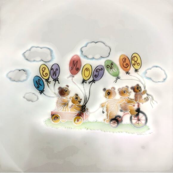 Lefton China New Mommy Double Handle Cup and Saucer Colorful Baby Bears Balloons - Picture 9 of 16